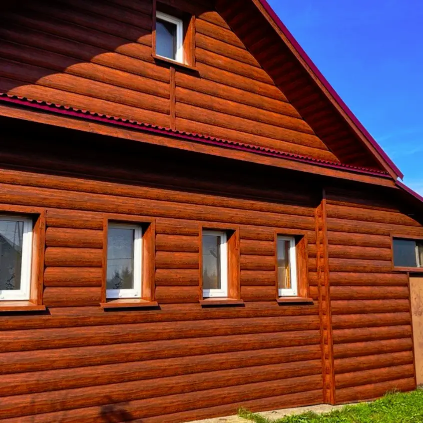 Фото 3 фасад металлосайдинг Бревно Рубленое 4D Темный Дуб Принтек