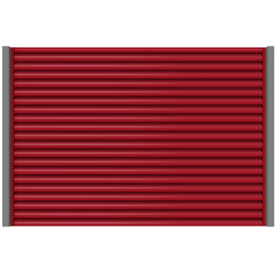 Секция забора жалюзи из ламелей еврожалюзи RAL3003 Рубин с металлическими столбами анфас